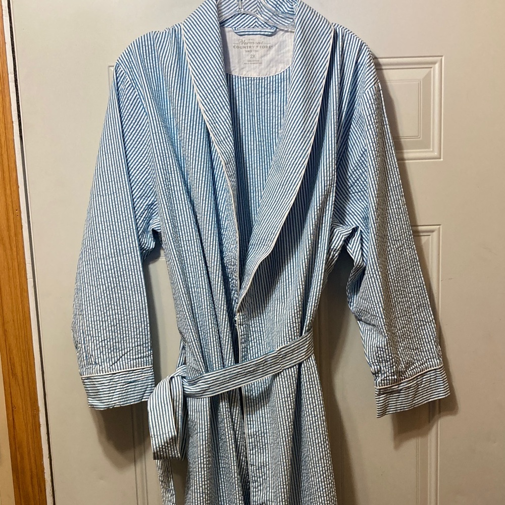 Vermont Country Store Blue Striped Robe‎ 2X